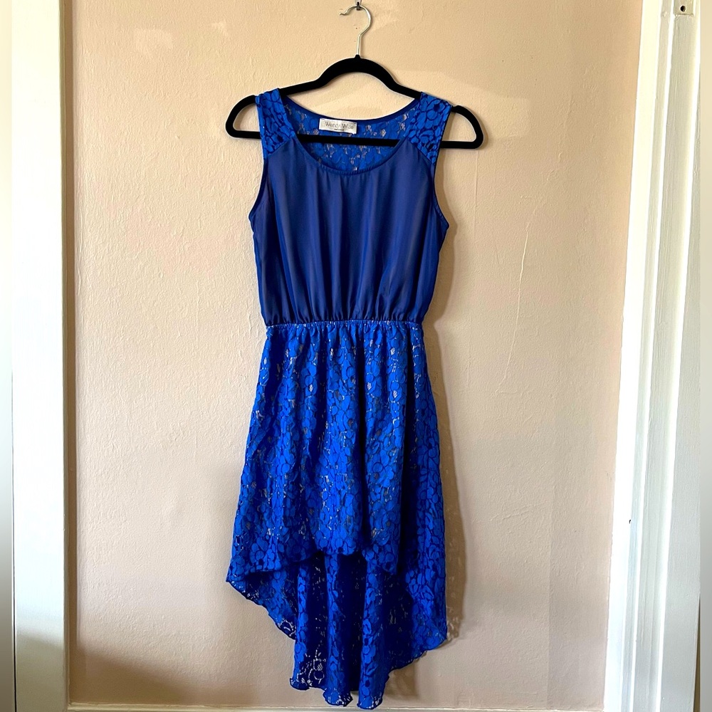 Wendy Wise Royal Blue Hi-low Lace Sleeveless Dress S